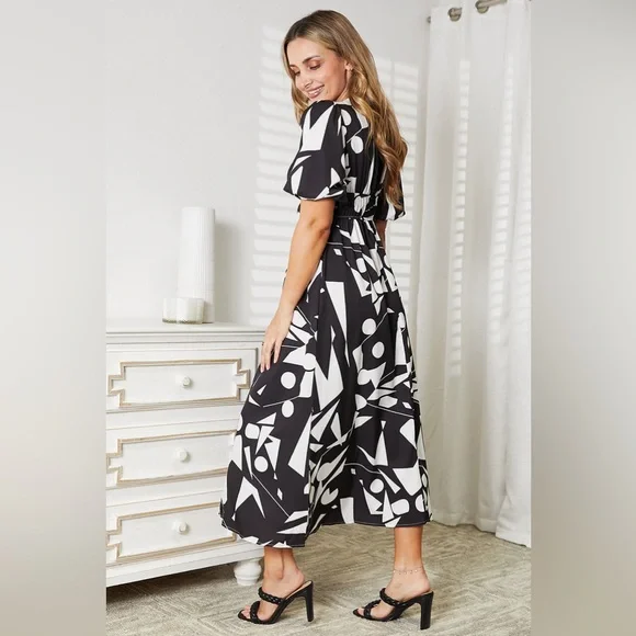 Yio Moda Printed Surplice Balloon Sleeve Dress - Picture 3 of 4